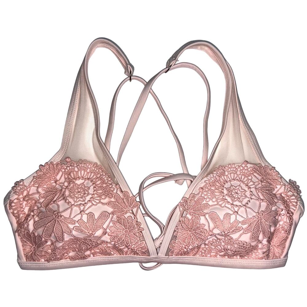 Xhilaration Crochet Lace Pink Criss Cross Back Bikini Top Size Large